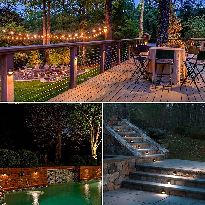 SUNVIE 5W LED Low Voltage Deck Lights with Fastlock2 Wire Connectors 12-24V AC/DC Low Voltage Landscape Lighting 3000K Warm White Step Lights Outdoor IP65 Waterproof for Deck Steps Fence Post, 12 Pack
