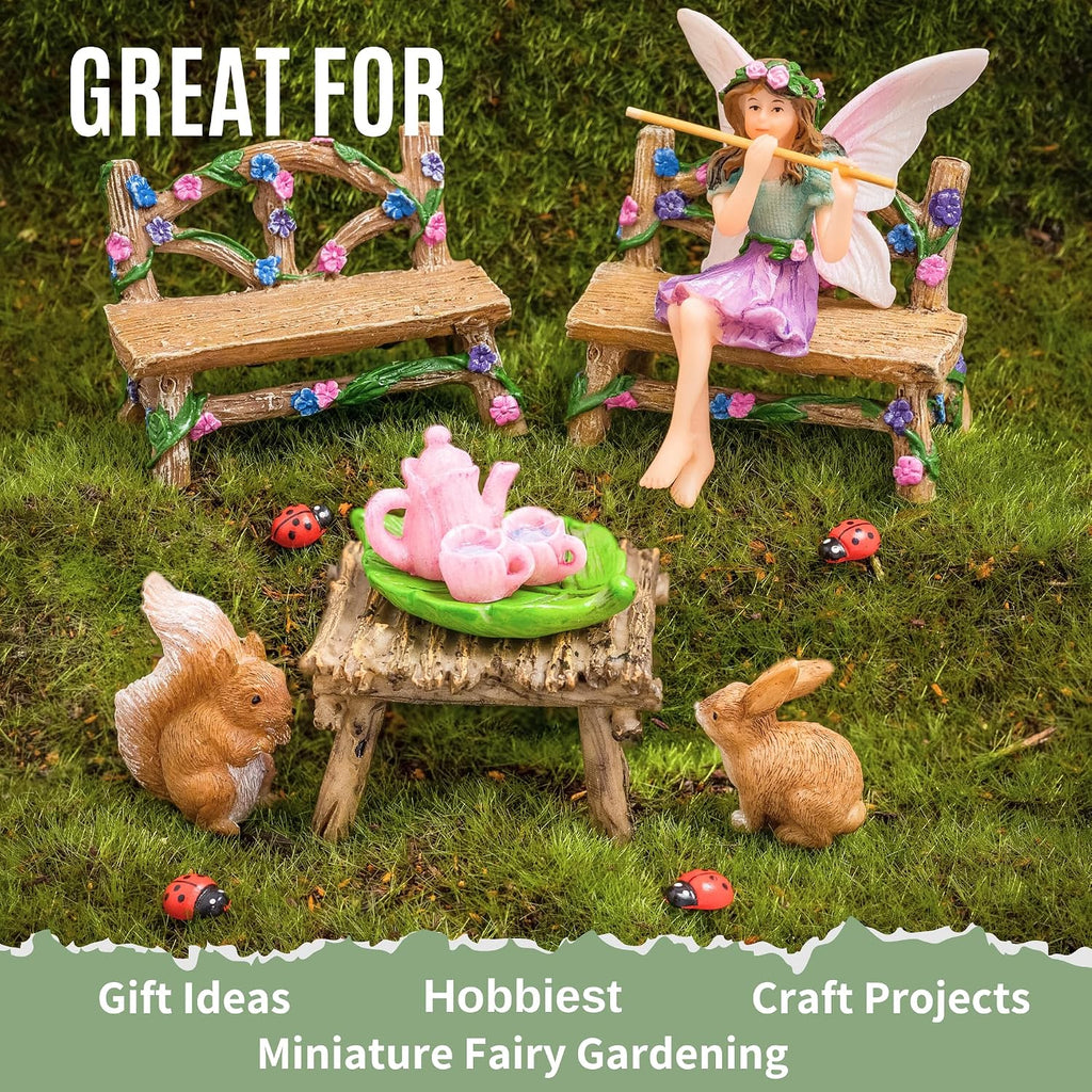 PRETMANNS Fairies for Fairy Garden Accessories Kit, 14 Piece Fairy Set | Fairy Garden Accessories Kit, Figurines & Garden Fairy Ornament, Furniture Included, Bunny, Squirrel & Ladybugs