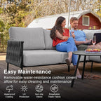 EAST OAK Life Chatter Patio Furniture Set, Outdoor Furniture Sectional Sofa Set with Round Coffee Table, 4 Seats Sofa Deep Seating with Thick & Washable Cushions, Earth Black & Misty Grey