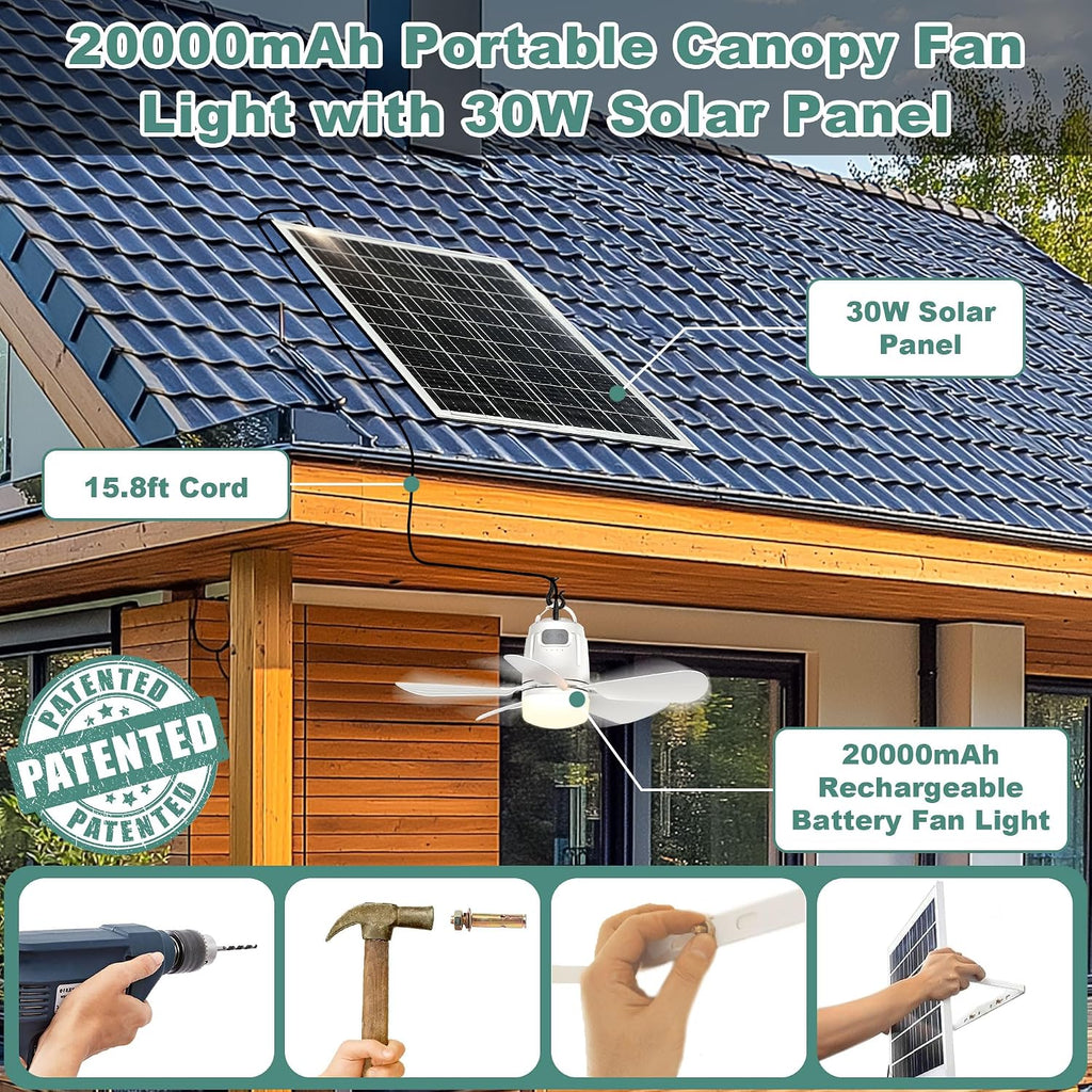 gliztech solar ceiling fan light,portable gazebo fan with shown in use