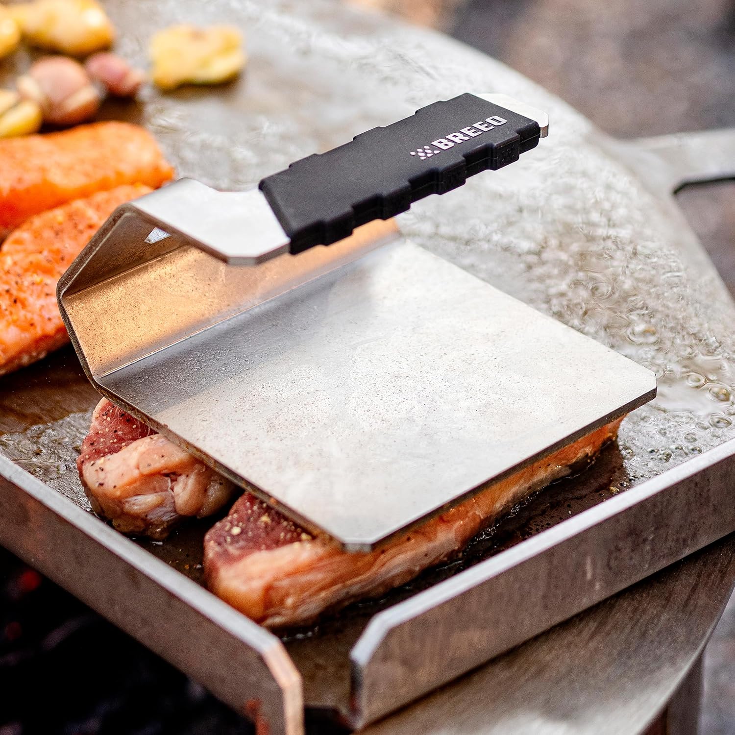 Breeo Griddle Press 2.6 lbs - Heavy-Duty Stainless Steel Smash Burger Press | For smash burgers, patty, steak & sandwiches, flat top grill & griddle accessories, USA made