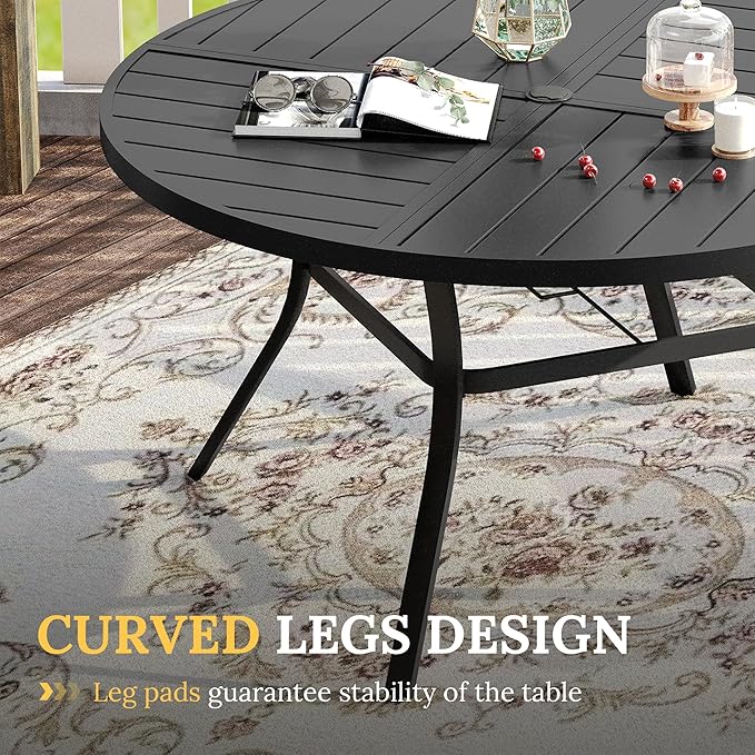 VICLLAX Round Patio Table with Adjustable Umbrella Hole for 6, All Weather Metal Outdoor Dining Table for Lawn Garden, 50" Outdoor Coffee Table, Black Tabletop