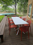 2xhome Patio Dining Chair | Modern Stackable Outdoor Pool Side Chair | Weather Resistant Plastic for Yard, Porch, Balcony, Kitchen, Orange, Single, Set of 1