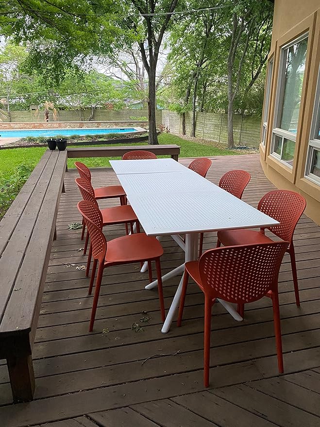 2xhome Patio Dining Chair | Modern Stackable Outdoor Pool Side Chair | Weather Resistant Plastic for Yard, Porch, Balcony, Kitchen, Orange, Single, Set of 1