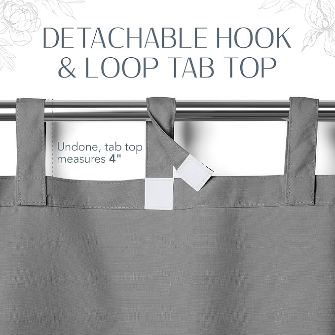 Elrene Home Fashions Matine Weatherproof Tab-Top Indoor/Outdoor Solid Color Curtain Panel for Porch, Pergola, Patio, Deck, 52”W x 95”L, Gray