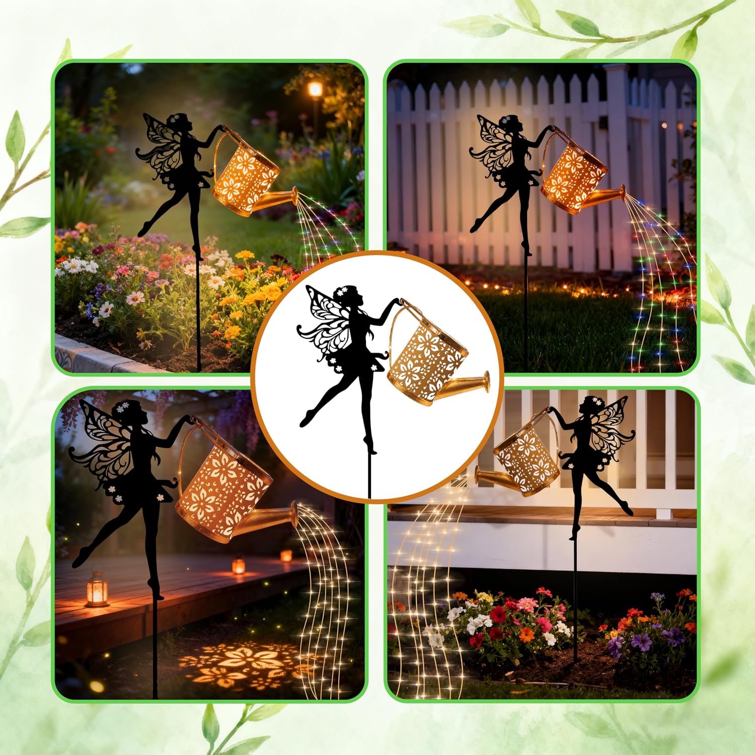 Solar Powered Fairy Water Bottle Light, Garden Decorative Iron Beautiful Fairy Flowing Water Bottle Ground Lamp, Wireless Twilight to Dawn LED Light Waterproof.