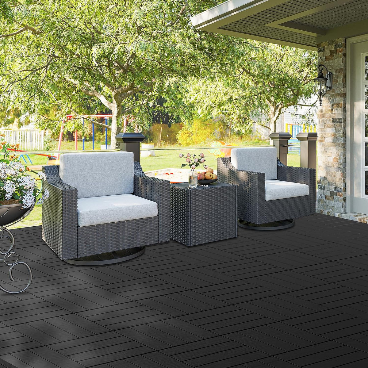 neoaider 36pcs plastic interlocking decking tiles 12" x shown in use