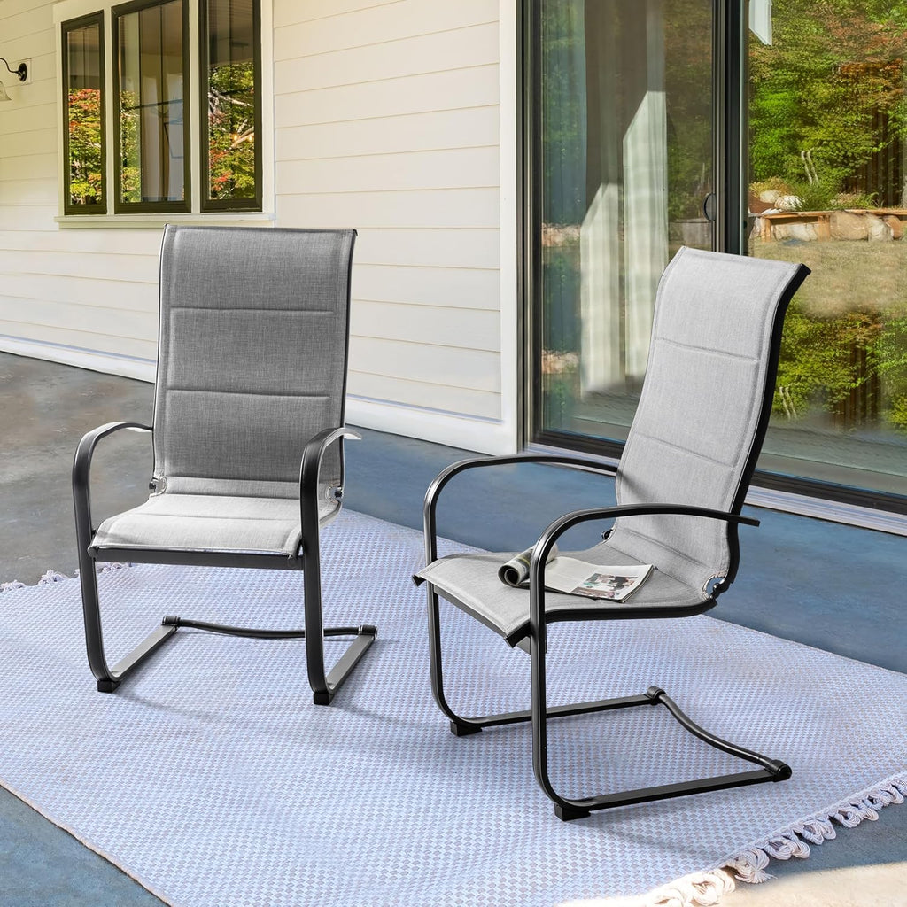NUU GARDEN Patio Dining Chairs Set of 2, All Weather Outdoor Padded Textilene Patio Chairs, Breathable Spring Motion Textile High Back Outdoor Dining Chairs for Backyard, Lawn, Deck, Gray
