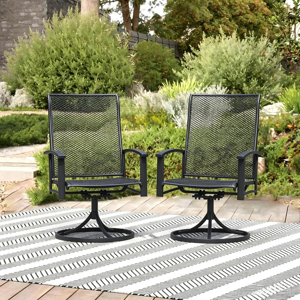Patio Swivel Chairs Set of 2, Outdoor Swivel Chairs with Metal Mesh Seat, High Back Metal Mesh Patio Chairs with Steel Frame, All-Weather Outdoor Dining Chairs for Deck, Porch and Lawn