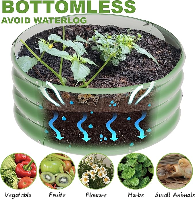 3Pcs 2X2X1ft Round Raised Garden Bed Kit,Galvanized Raised Garden Beds Outdoor, Metal Planter Box Steel Kit Flower Herb,Vegetables..Grass Green