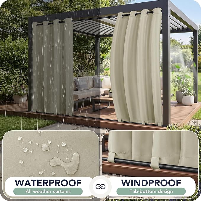 Gazebo Curtains Outdoor Waterproof 6 Panels - Windproof, Privacy, Weatherproof Outside Drapes for Patio Pergola Porch, Grommet Top and Tab Bottom Drape, 54x95 Inch, Taupe