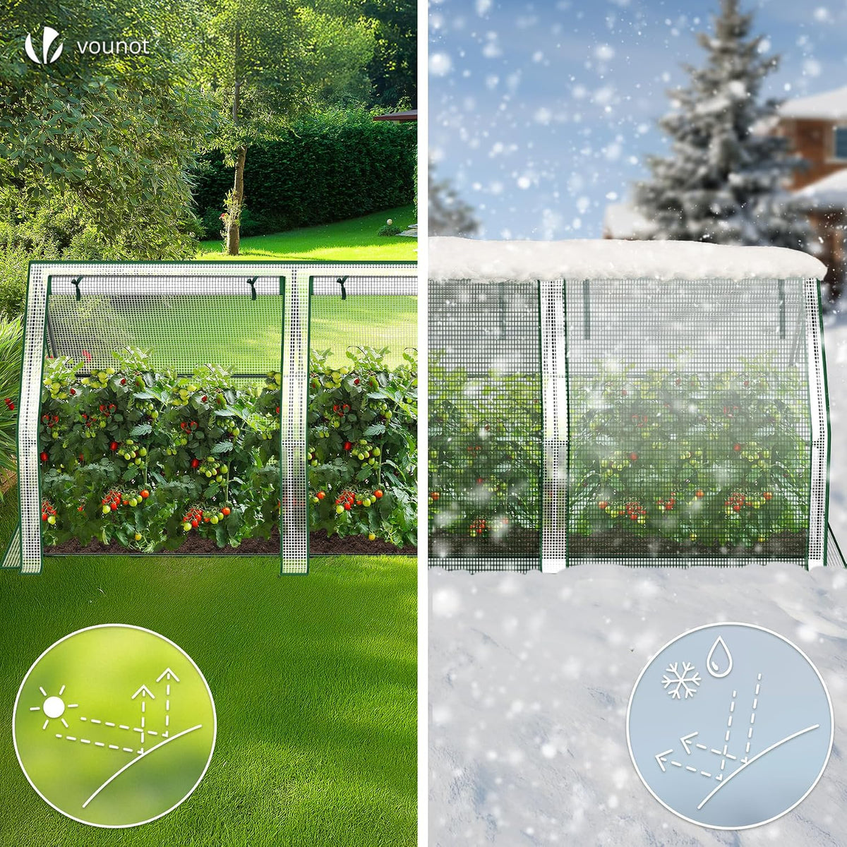vounot® mini greenhouse with 3 roll-up zipper windows shown in use