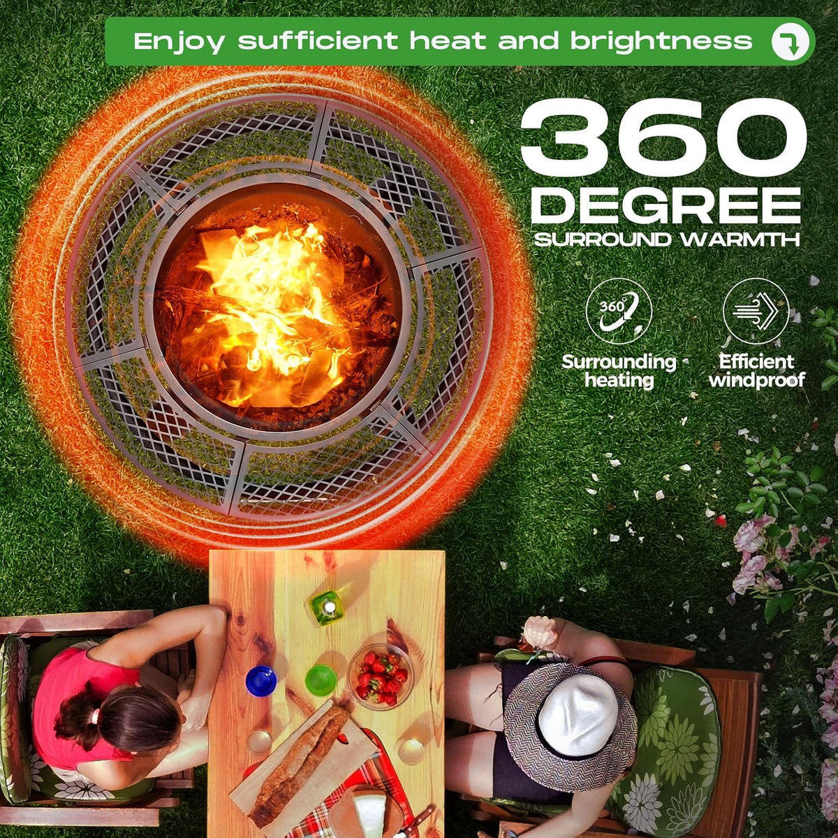 panovue 47 inch outdoor wood burning fire pit showing dimensions