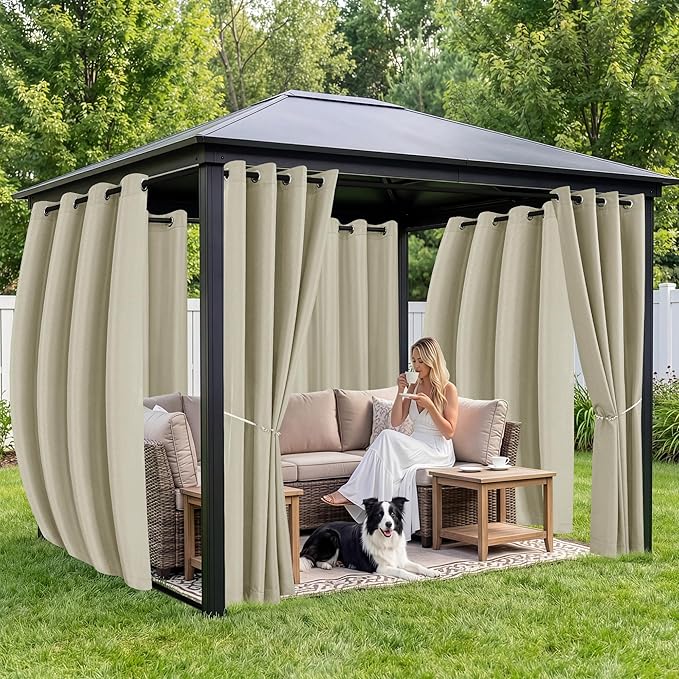 Gazebo Curtains Outdoor Waterproof 6 Panels - Windproof, Privacy, Weatherproof Outside Drapes for Patio Pergola Porch, Grommet Top and Tab Bottom Drape, 54x95 Inch, Taupe