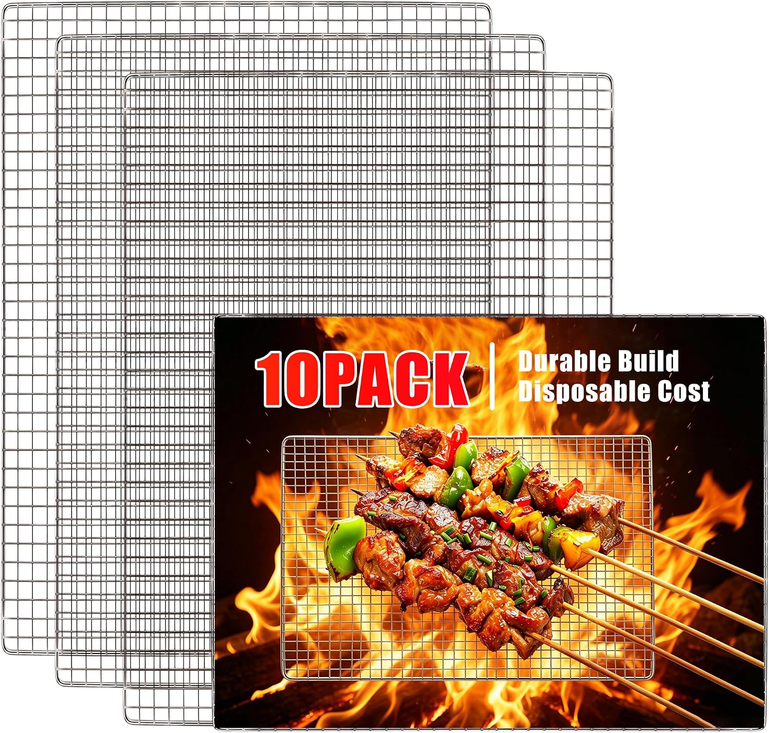 10 PCS Disposable Grill grates，Grill mesh 11.8×15.7 inch，Disposable Grill Topper for Outdoor BBQ Parties，Grill net can Withstand high temperatures