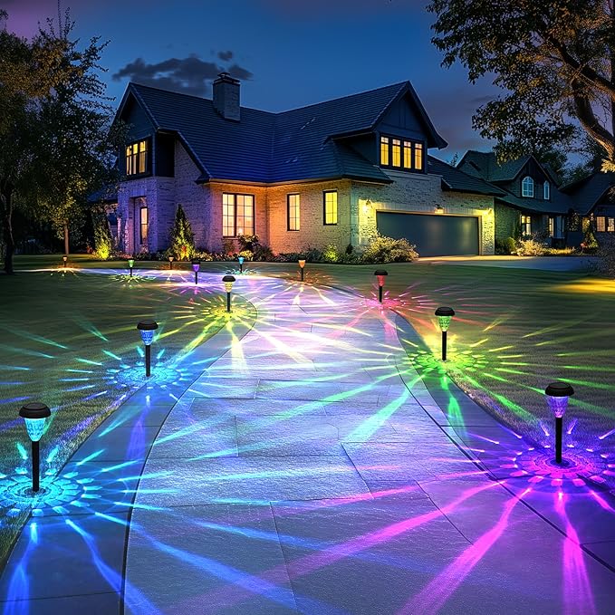 Solar Pathway Lights Outdoor Waterproof 12 Pack Color Changing Garden Light for Yard Patio Driveway Walkway Lawn Landscape Lighting for Outdoor Decor