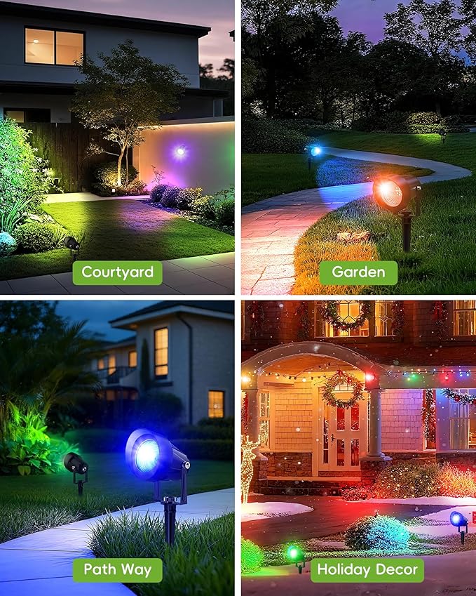 CORESLUX Christmas Smart Spot Lights Outdoor, Color Changing Warm White Landscape Lights with APP and Remote Control, Spotlight Waterproof for Garden Yard Patio Landscape, 6 Pack