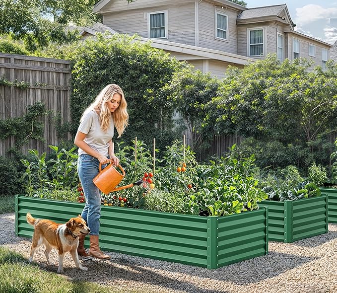 YITAHOME 72x36x18 in 2pcs Galvanized Raised Garden Bed Kit, Large Metal Planter Box with Gloves & Support Rod, Outdoor Flower Bed for Plants Vegetables, Green