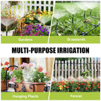 50FT 360° Adjustable Drip Irrigation System Garden Watering System with 12 Nozzles Plant Watering Devices Misting System Greenhouse Accessories for Yard, Lawn