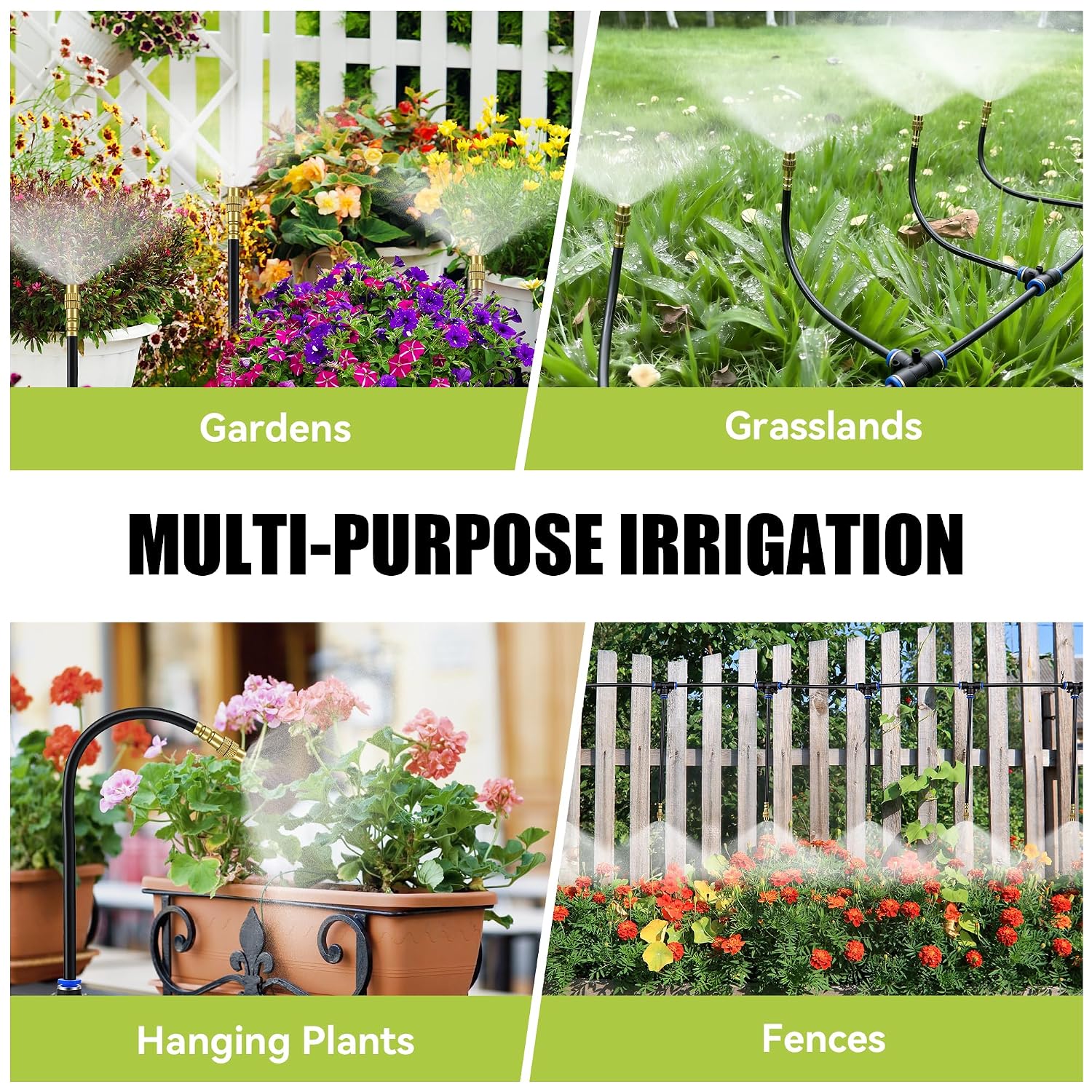 50FT 360° Adjustable Drip Irrigation System Garden Watering System with 12 Nozzles Plant Watering Devices Misting System Greenhouse Accessories for Yard, Lawn