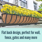LaLaGreen Wall Hanging Planters (48 Inch, 4 Pack) Long Window Flower Box Planter with Coco Liner, Black Metal Rectangular Outdoor Plants Attach to House Horse Trough Fence Balcony Garden Porch Patio