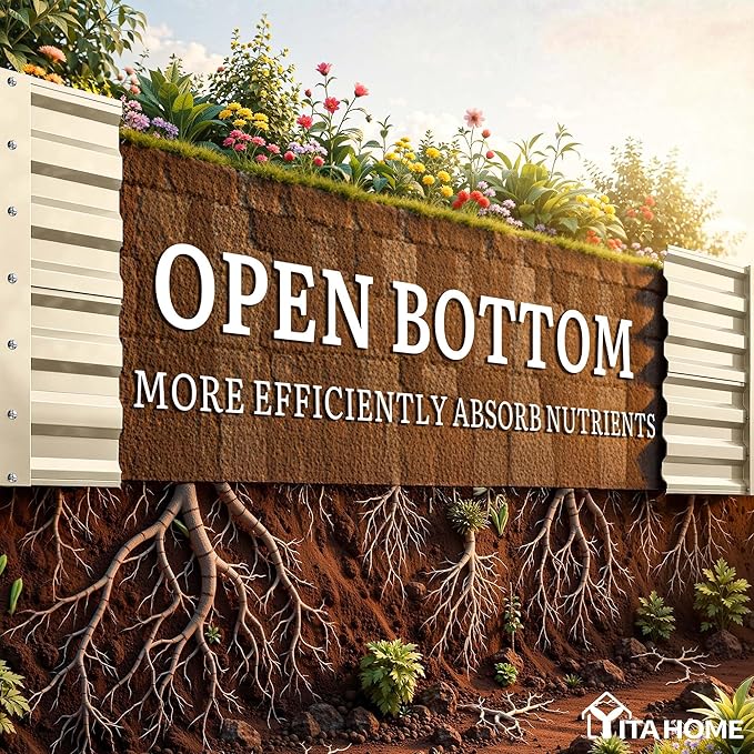YITAHOME 6x3x2ft Large Raised Garden Bed Kit, Galvanized Metal Planter Box with Gloves, Support Rod, Outdoor Above Ground Planters for Plants Vegetables Flowers, Cream Yellow