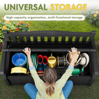 Greesum 80 Gallon Deck Box Storage Bench, Patio Furniture, Lockable, Waterproof and UV Resistant,with Armrest, Suitable for Garden, Porch, Poolside, Dark Black