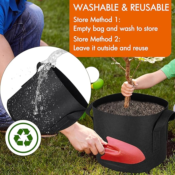 Gardzen 6-Pack 3 Gallons Grow Bags, Aeration Fabric Pots with Handles, Heavy Duty Cloth Pots for Plants