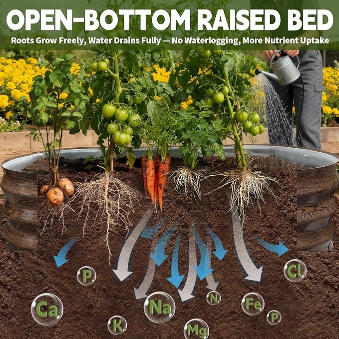 Galvanized Raised Garden Bed Outdoor, Large Raised Bed for Gardening, 4x2x1ft Oval Metal Planter Box for Vegetables, Fruits, Flowers, Dark Brown Wood Grain
