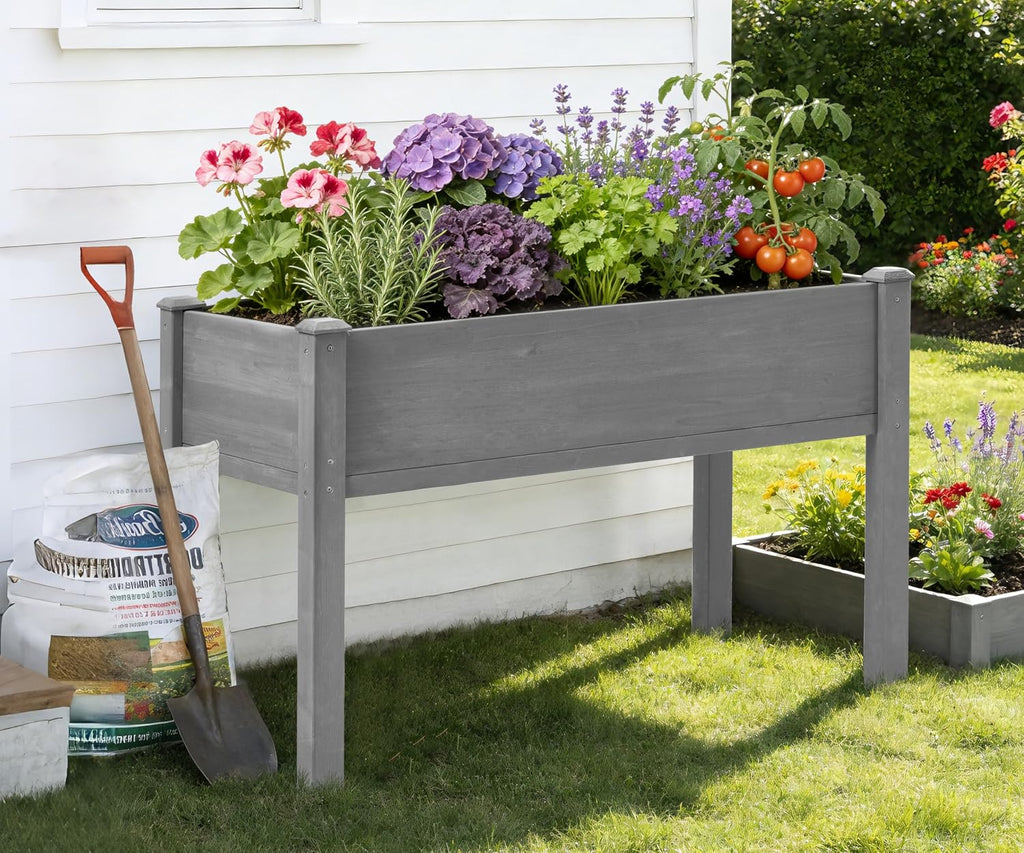 48×24×30 raised garden bed with legs, cedar wood shown in use