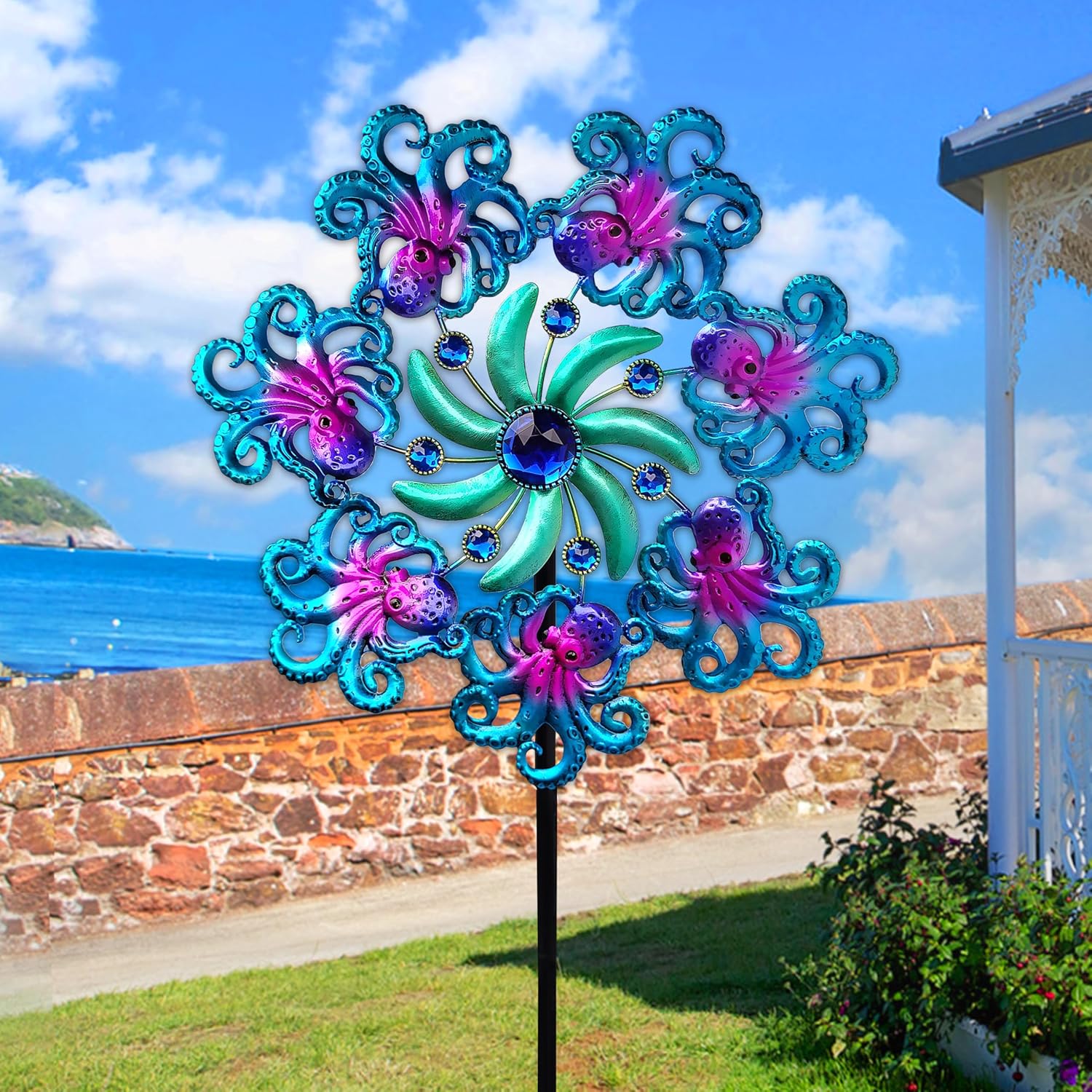 COOZZYHOUR 39" Octopus Wind Spinners for Yard and Garden Stake,Ocean Theme Outdoor Decor - Metal Windmill, Wind Sculpture Decorations for Patio,Lawn