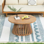 Merax Patio Outdoor Acacia Wood Round Coffee Table for Backyard, Lawn, Balcony Light Teak