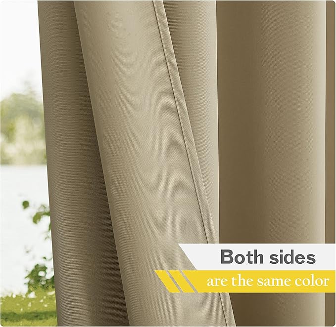 NICETOWN Patio Curtains Outdoor Waterproof 84 inch Long 2 Panels=110" Wide, Tab Top Thermal Insulated Water Resistant Outdoor Drapes Keep Privacy for Pergola/Arbor, Taupe