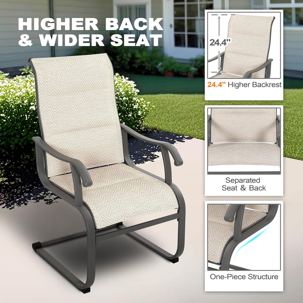 NUU GARDEN Patio Dining Chairs Set of 2, High-Back Outdoor Chairs with Breathable Textilene, All-Weather Metal Frame for Garden, Deck, Backyard and Porch, Grayish Beige
