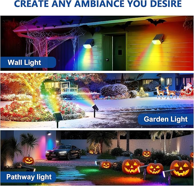 Color Changing Solar Spot Lights Outdoor Waterproof IP65,9 Lighting Modes Multicolor RGB Christmas Spotlight for Porches Yard Gardens Landscape Deconrations-6 Pack