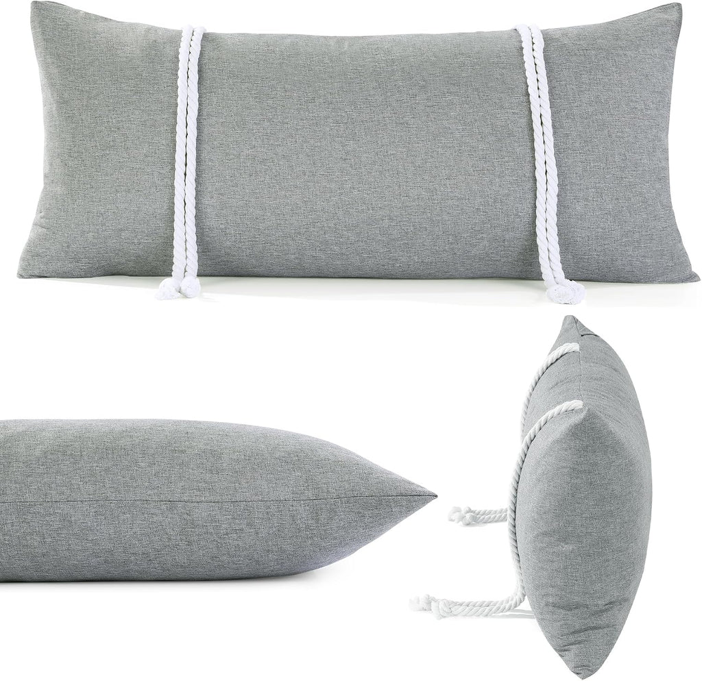 HOMBYS 32" x 14" Shredded Memory Foam Hammock Pillow for Outdoor, Waterproof and Weatherproof Pillow with Durable Ties (Gray)