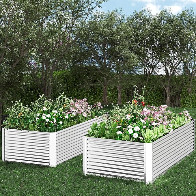 FRIZIONE 3pcs Tall 4x2ft Galvanized Raised Garden Bed Outdoor,Steel Garden Bed for Vegetables,Above Ground Garden Box for Flower,Metal Raised Beds for Gardening