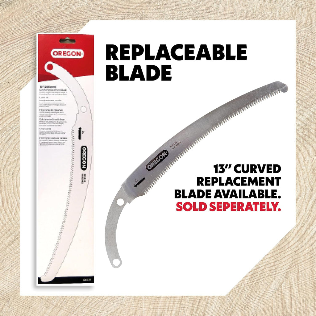 Oregon (600136) Curved Premium Japanese High-Carbon Steel Hand Saw, Rust Proof Forestry/Pruning/Cutting Tool, Curved Blade with Scabbard Safety Sheath,Red,13"