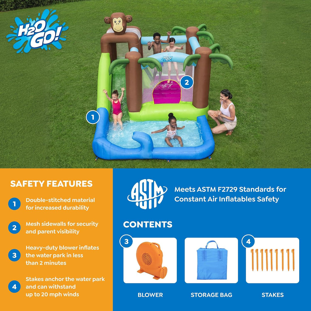 H2OGO! Island Adventure Kids Inflatable Water Park with Heavy-Duty Blower | Inflatable Water Slide, Bounce House for Kids Ages 3+, 2-Minute Inflation, Climbing Wall, Durable Material, Splash Pool