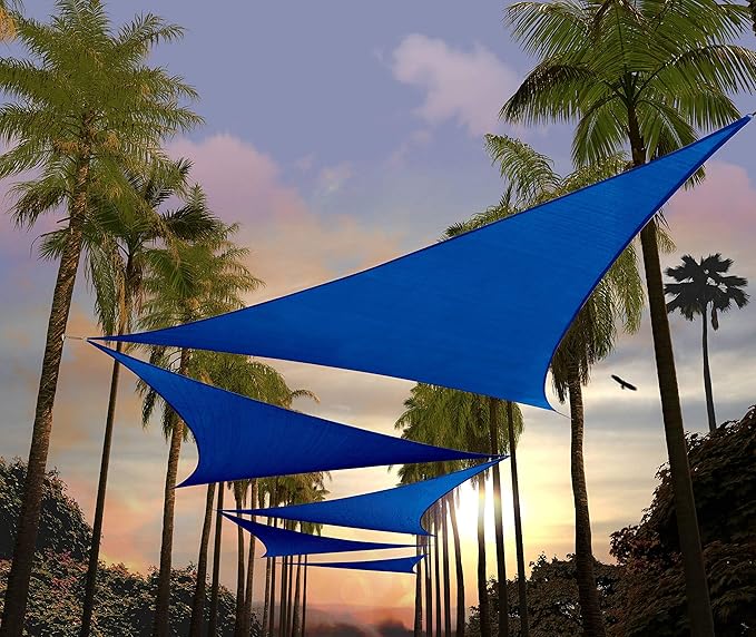 Amgo Custom Size 13' x 13' x 13' Blue Triangle Sun Shade Sail UPF50+ AGTAPRT12, Order to Make Canopy Awning, 95% UV Blockage, Water & Air Permeable, Commercial Standard (We Customize)