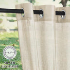 RYB HOME 2 Panels Outdoor Sheer Curtains for Patio Waterproof - Natural Linen Privacy Added Light Filtering Drapes with Tie Ropes for Gazabo Porch Pergoa Balcony, 52 X 84 Inches, Beige