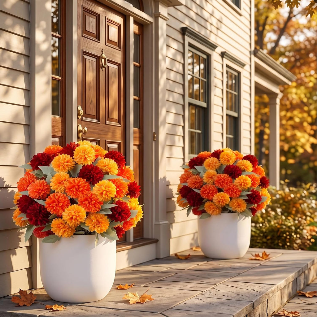 auihiay fall flowers artificial topiary balls, fake mums showing dimensions