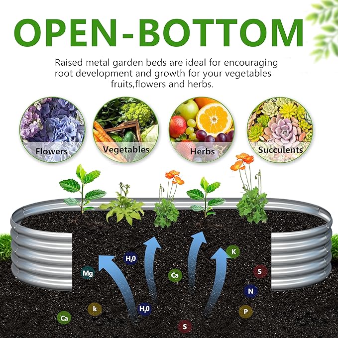 2PCS 8x2x1ft Galvanized Metal Raised Garden Bed Kit,Outdoor Planter Box Vegetables,Flowers,Herbs Durable Rust-Resistant Patio Gardening Beds
