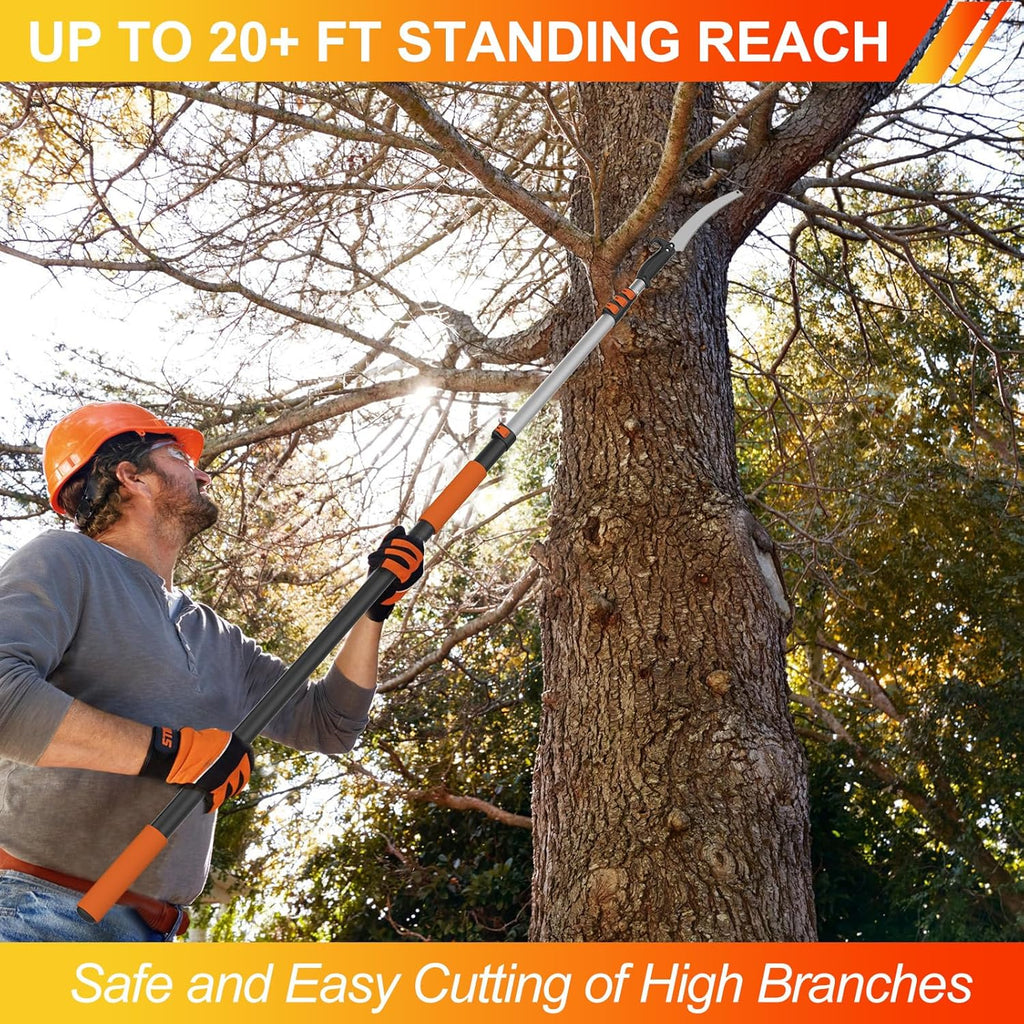 LAANPOLE 26FT Pole Saw, Telescoping Tree Trimmer with 5-20FT Extension Pole, Manual Branches Pruner for Backyard, Orange