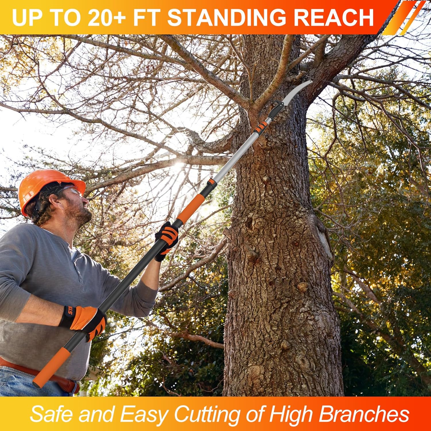 LAANPOLE 26FT Pole Saw, Telescoping Tree Trimmer with 5-20FT Extension Pole, Manual Branches Pruner for Backyard, Orange