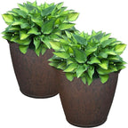 Sunnydaze 15.25-Inch Anjelica Large Plastic Pot for Plants - Outdoor Double-Walled Large Plastic Planter with Drillable Drainage Holes - Rust - 2pk