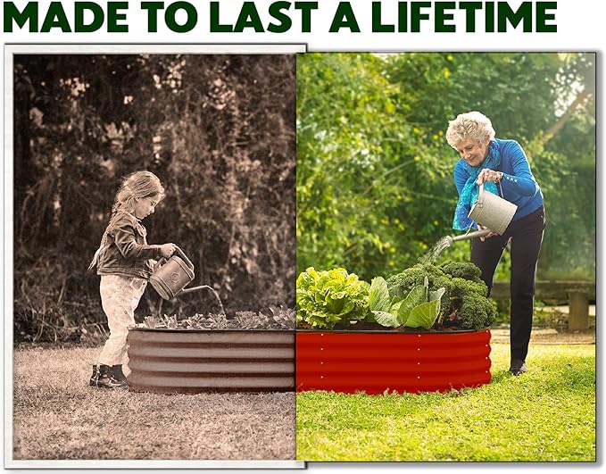 Plant & Plot Galvanized Raised Garden Beds Outdoor // 4×2×1 ft Planter Raised Beds for Gardening, Vegetables, Flowers // Large Metal Garden Box (Red)