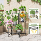 7 Tier Large Metal Plant Stand Indoor Outdoor with 7.9 Inch Wide Tray, Tiered Corner Plant Stand, Flower Display Holder Shelf, Folding Tall Rack for Patio Porch Balcony Living Room Garden - BlackWave