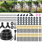 Drip Irrigation System with Brass Nozzles – 2026 Upgrade 200FT Garden Watering Kit with 36Pcs 360° Adjustable Misting Sprinklers Quick Connect Fittings for Raised Beds, Lawn, Patio
