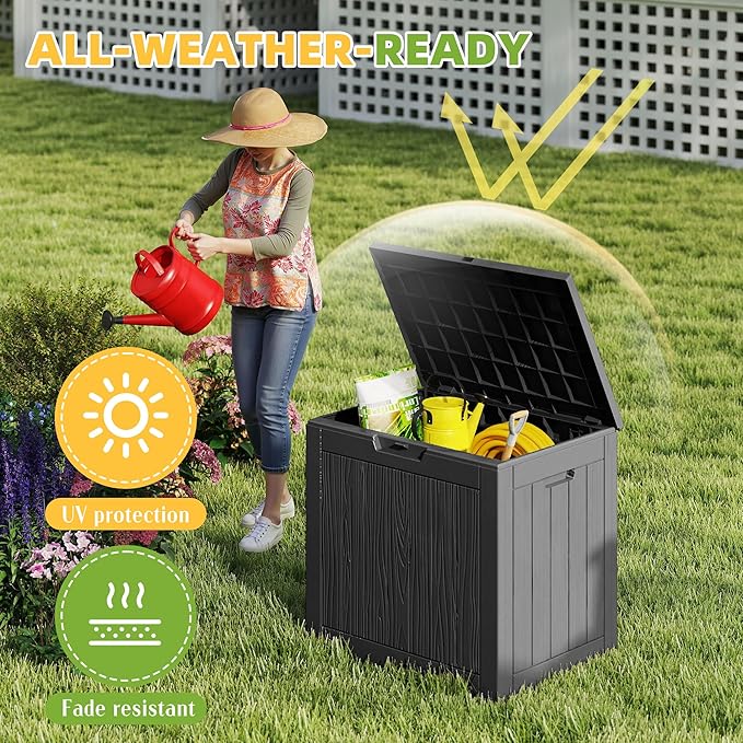 35 Gallon Resin Deck Box with Lockable Latch, Waterproof UV-Resistant Multi-Purpose Outdoor Storage for Patio Cushions, Garden Tools & Package Storage, Black